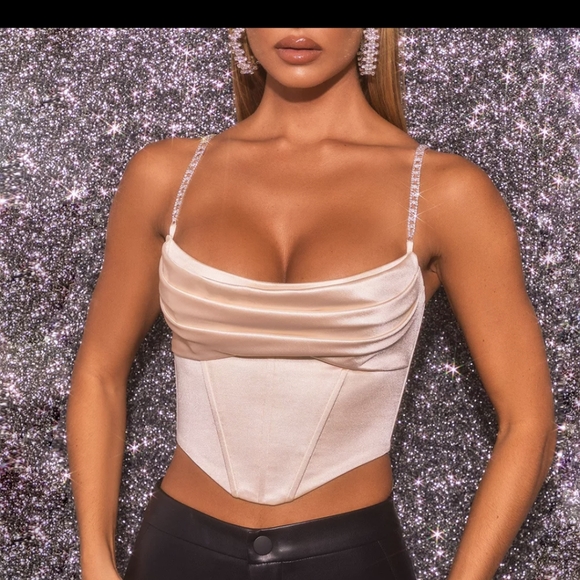 NWT Sexy Rhinestone Bustier Nude Crop Top S: Small-Medium - Picture 7 of 10